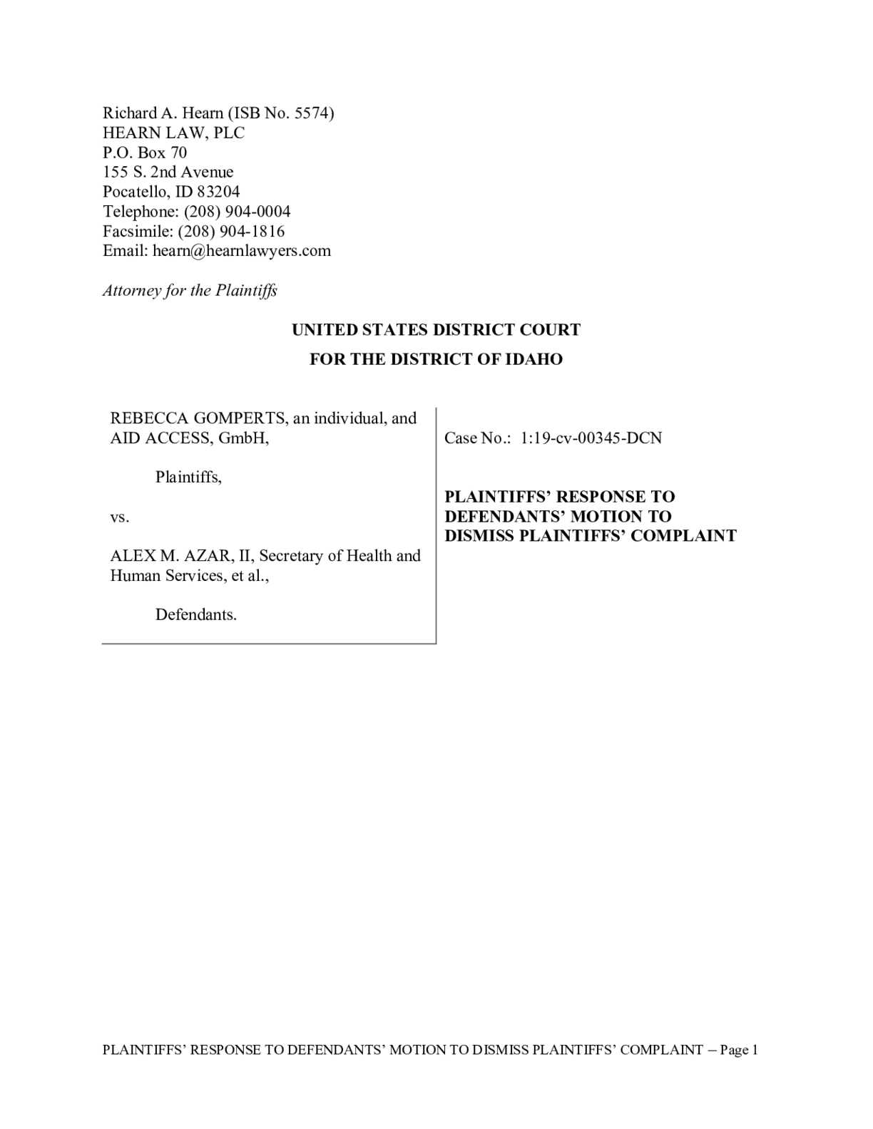 19-12-2019 Dr Gomperts response to motion to dismiss
